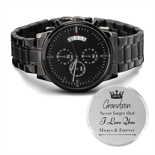 Grandson - I Love You - Engraved Black Chronograph Watch