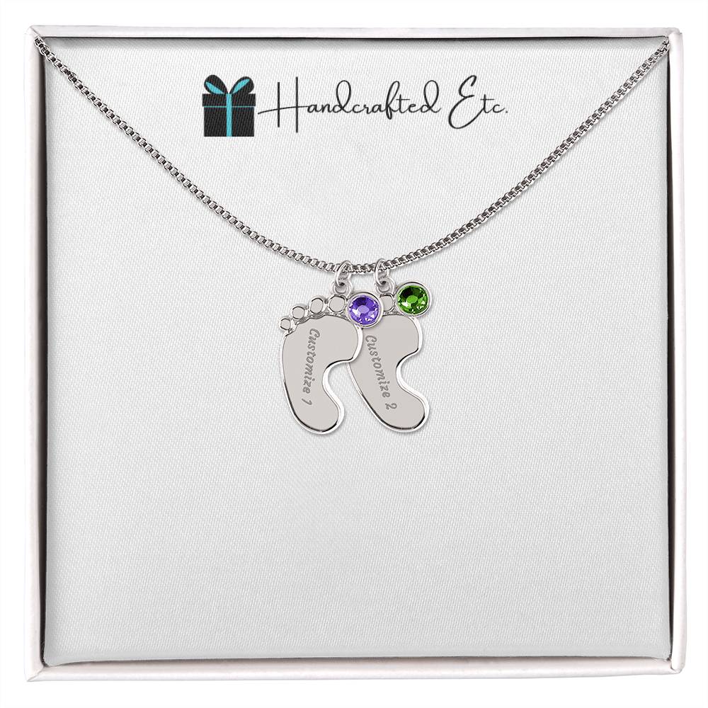 Keepsake - Personalized Baby Feet Necklace With Birthstones