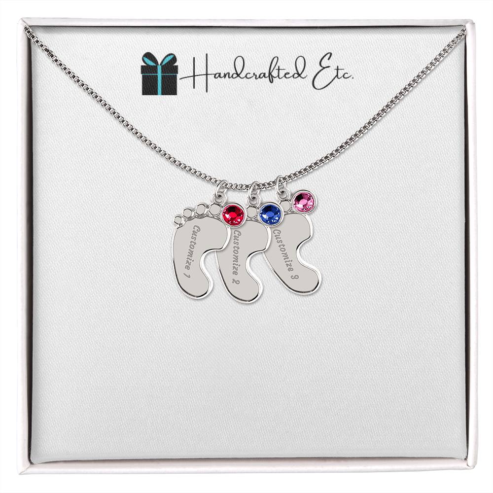 Keepsake - Personalized Baby Feet Necklace With Birthstones