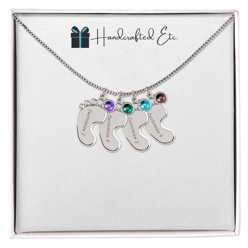 Keepsake - Personalized Baby Feet Necklace With Birthstones