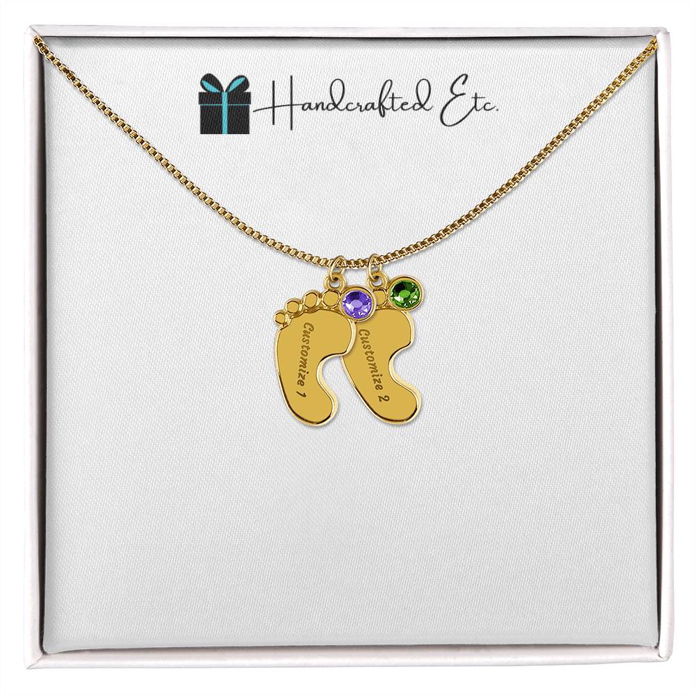 Keepsake - Personalized Baby Feet Necklace With Birthstones