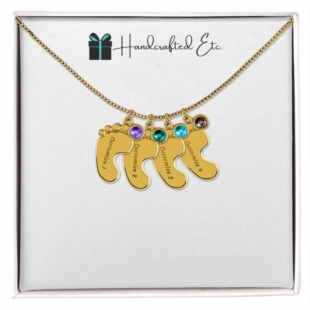 Keepsake - Personalized Baby Feet Necklace With Birthstones