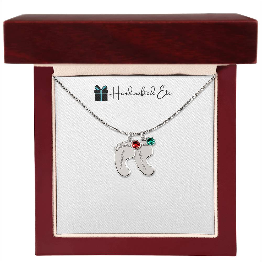 Keepsake - Personalized Baby Feet Necklace With Birthstones