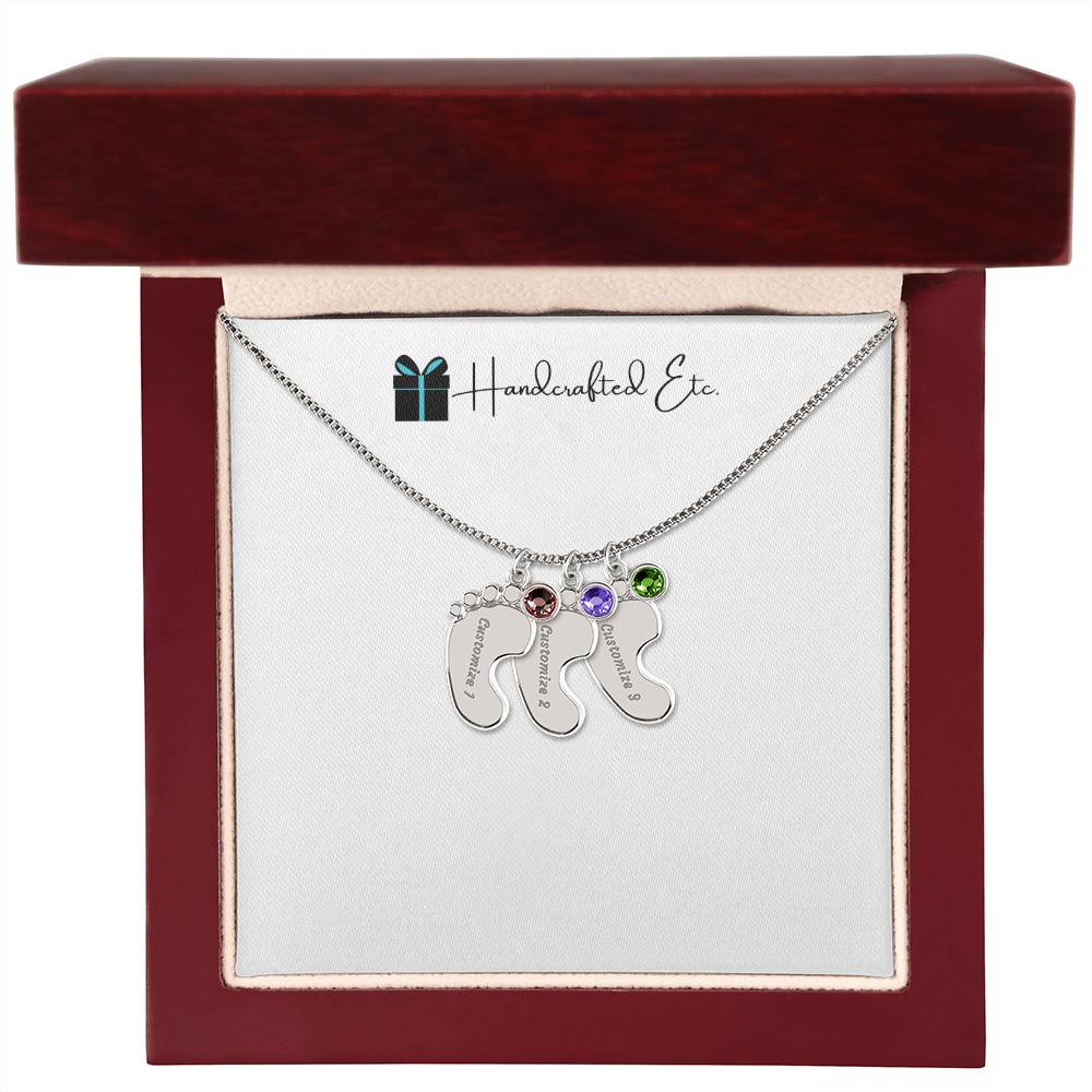 Keepsake - Personalized Baby Feet Necklace With Birthstones